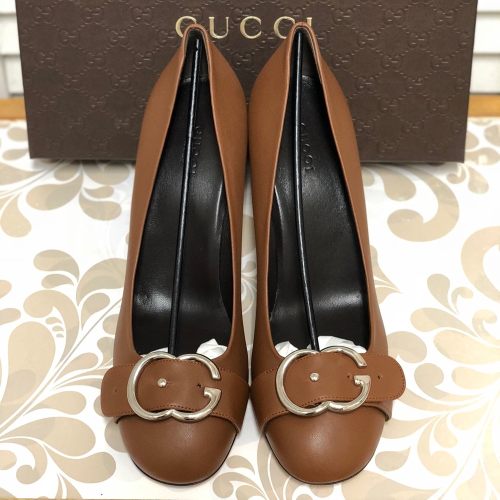 💯NIB Gucci Sachalin Leather Interlocking G Pump